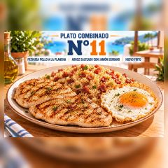 P.C.-11.PECHUGA DE POLLO PLANCHA, ARROZ SALTEADO CON JAMON Y HUEVO FRITO