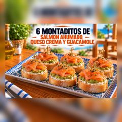 6 MONTADITOS SALMON AHUMADO, QUESO CREMA Y GUACAMOLE