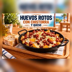 HUEVOS ROTOS CON CHISTORRA Y QUESO
