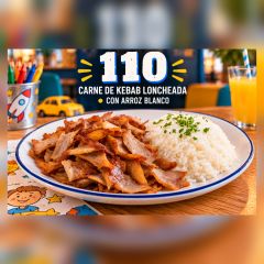 PLATO INFANTIL 110-CARNE DE KEBAB DE POLLO CON ARROZ BLANCO