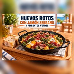 HUEVOS ROTOS CON JAMON Y PIMIENTOS