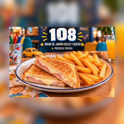 PLATO INFANTIL 108-BIKINI (JAMON DULCE Y QUESO) CON PATATAS FRITAS – imagen 1