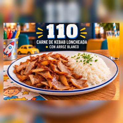 PLATO INFANTIL 110-CARNE DE KEBAB DE POLLO CON ARROZ BLANCO – imagen 1