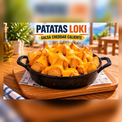 PATATAS LOKI (CON SALSA CHEDDAR ENCIMA) – imagen 1