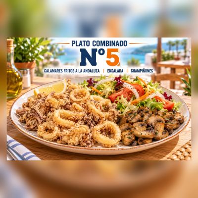 P.C.-5.CALAMARES A LA ANDALUZA, ENSALADA Y CHAMPIÑONES – imagen 1